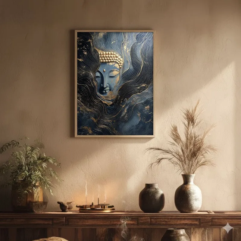 Nebula Buddha Archival Paper Wall Painting With Brown Frame media 1