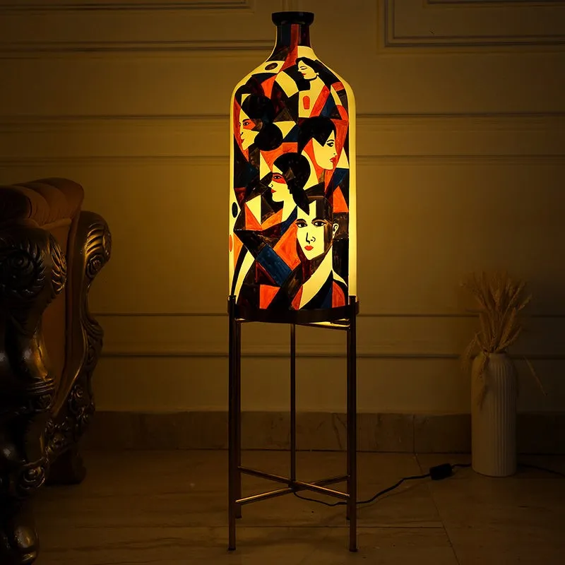 Feminine Phase Hand Painted Glass Floor Lamp With Metal Stand media 1