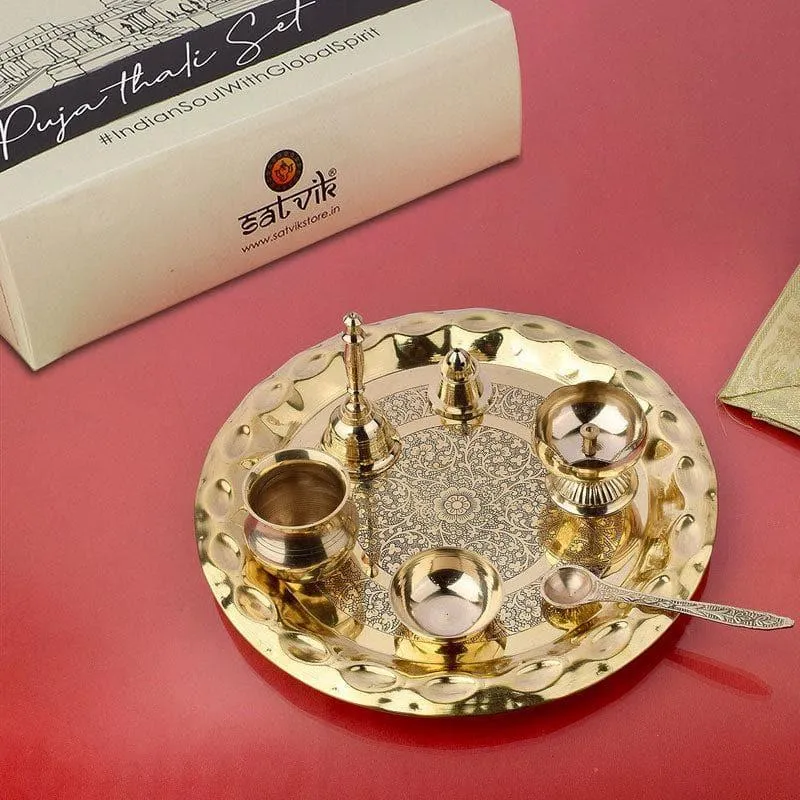 Kashmiri Kala Brass Pooja Thali media 1