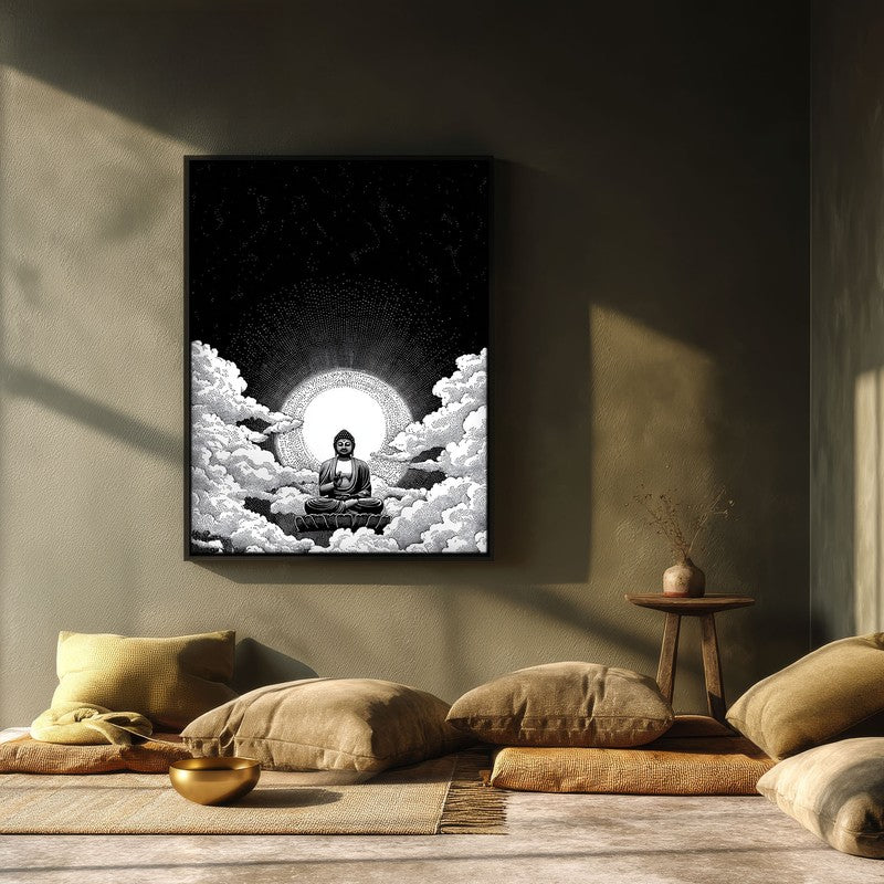 Buddha In Clouded Serenity IV Wall Painting With Black Frame media 3