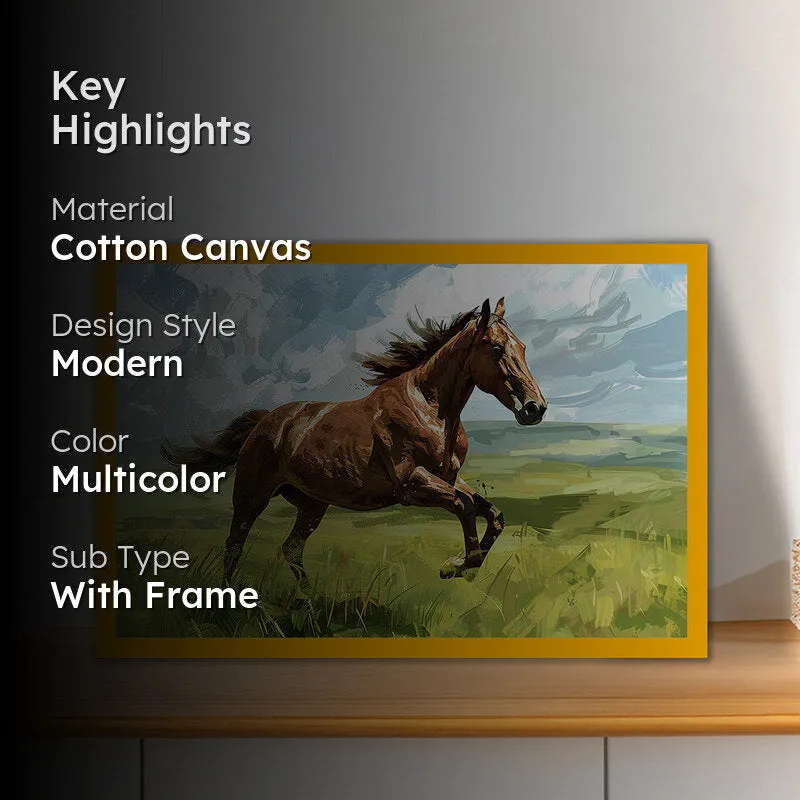 Galloping Roan Stallion Wall Art with Gold Frame media 2