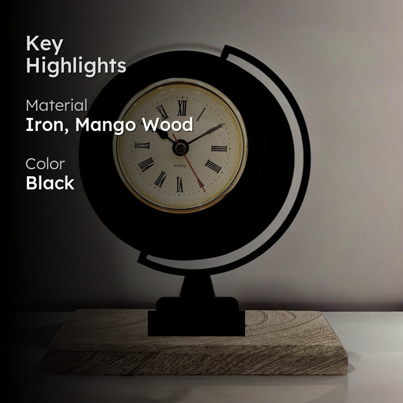 Time Sphere Iron & Mango Wood Table Clock media 2