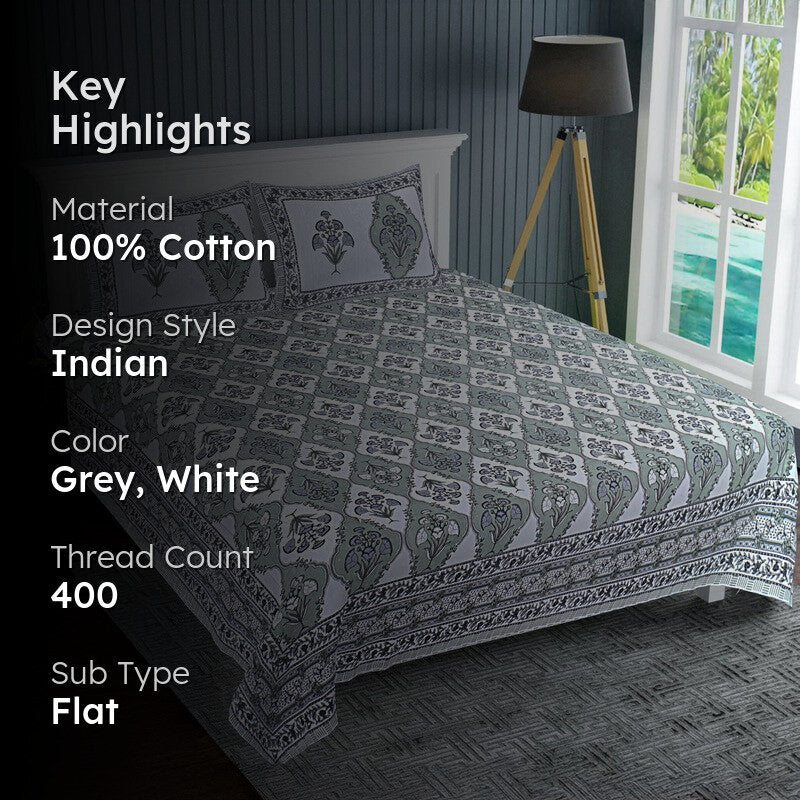 ParamparaBloom Handblock Printed Cotton Bedsheet (Black) - 400 TC media 2