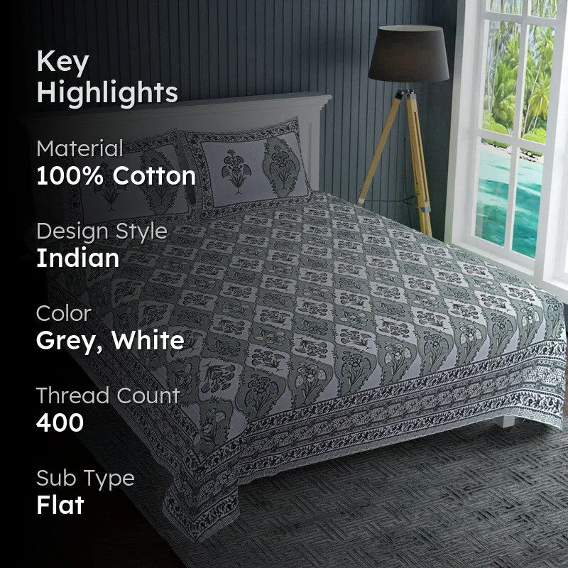 ParamparaBloom Handblock Printed Cotton Bedsheet (Black) - 400 TC media 2