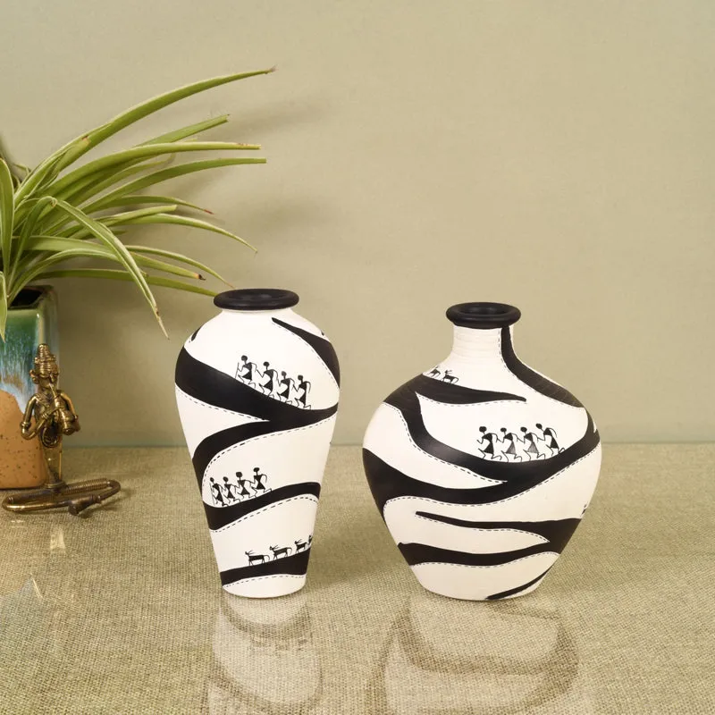 Warli Zebra Fusion Vase - Set Of Two media 1