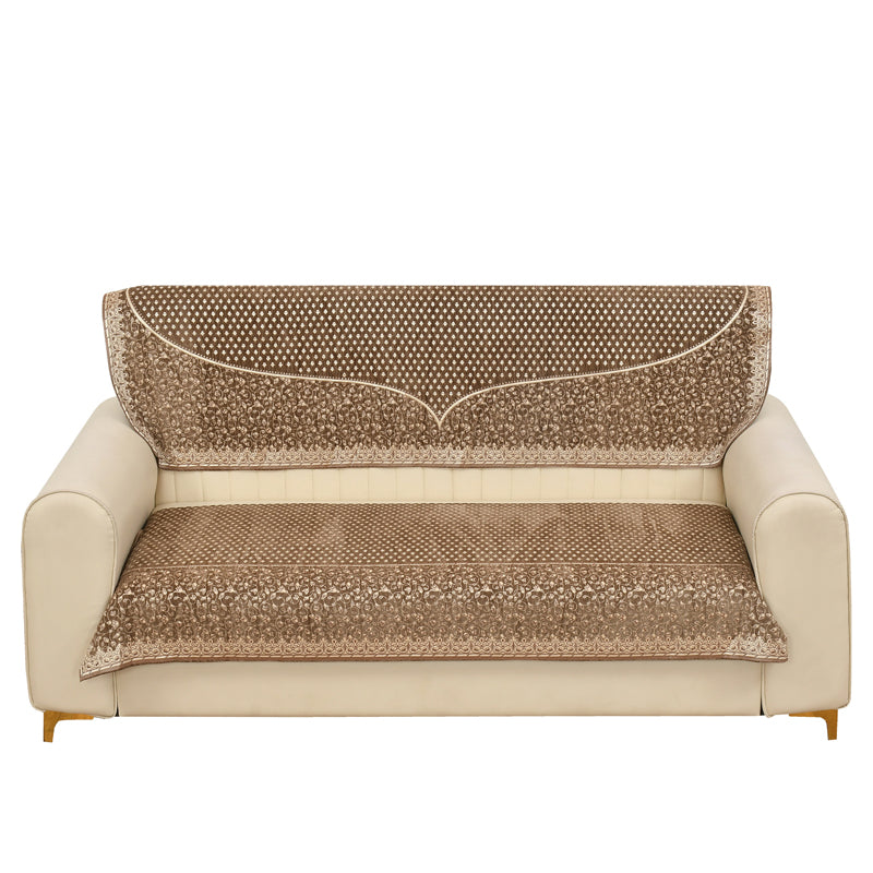 Petite Leaves Chenille Sofa Cover - Light Brown media 5