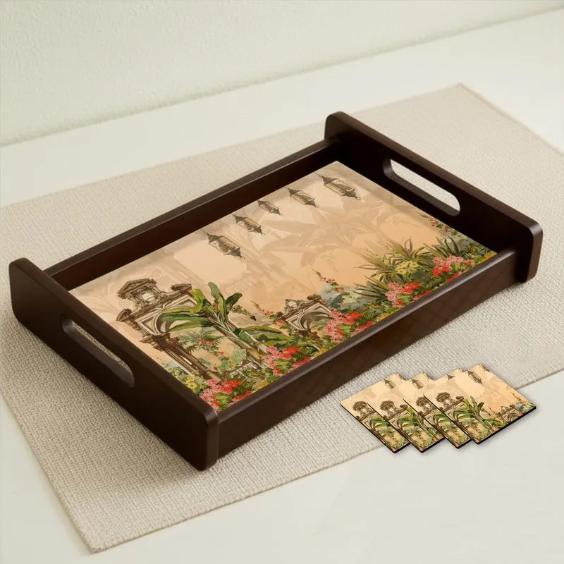 HeritageHaven Serving Tray with 4 Coasters - Five Piece Set media 3