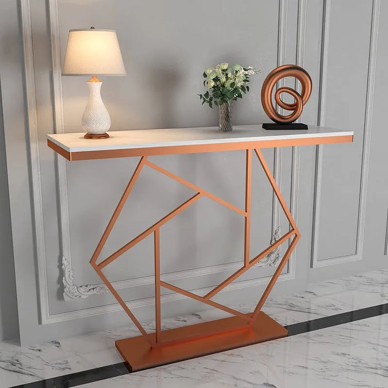 Hexagonal Metal Console Table with Marble Top - Large media 4