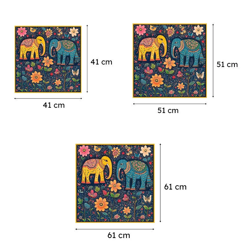 Psychedelic Haathi Canvas Wall Painting With Frame - Gold media 6