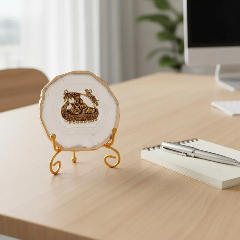 Radhe Krishna Bliss Agate Showpiece With Stand - White media 5