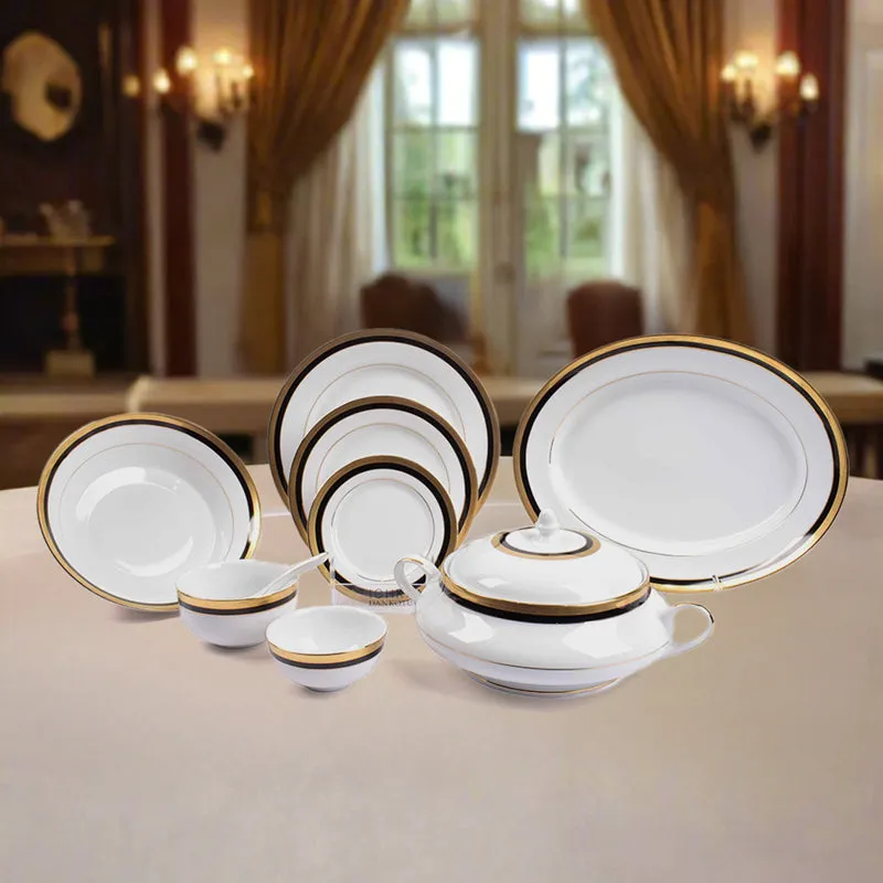 Vienna 24k Gold Brushed Porcelain Dinner Set (Blue) - 41 Piece Set media 4
