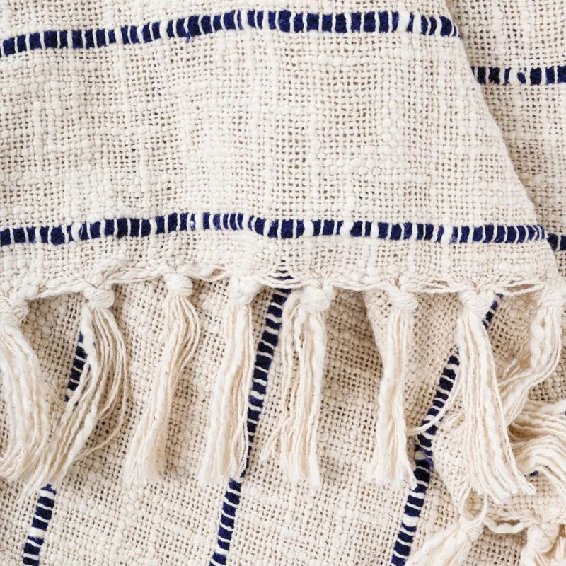 Moss Curl Striped Throw - Off White & Blue media 6