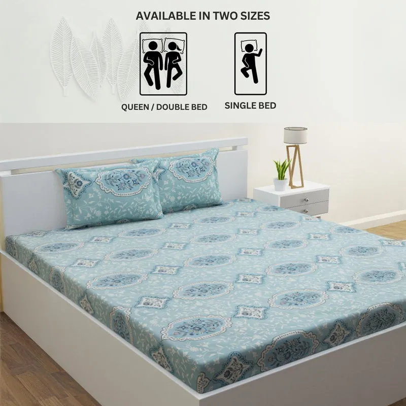 Serene Sleep Cotton Bedsheet (Blue) - 144 TC media 10