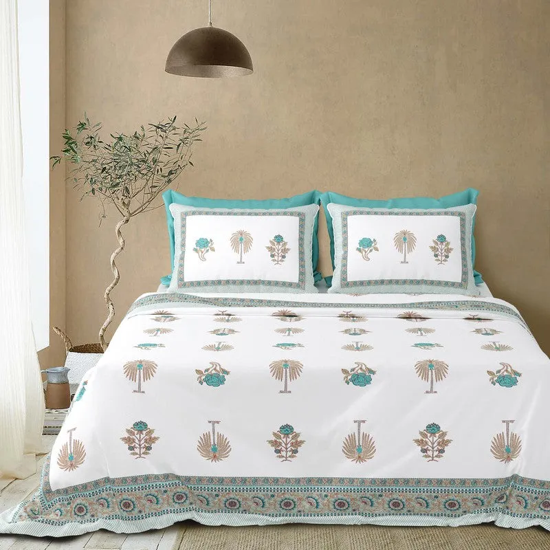 Ethnic Calm Cotton Bedsheet (Green,White) - 120 TC media 3