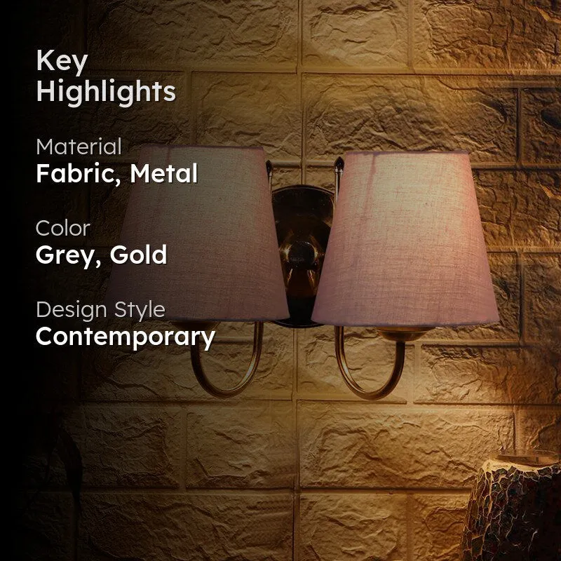 Veda Duo Conical Fabric & Metal Wall Lamp - Grey media 2