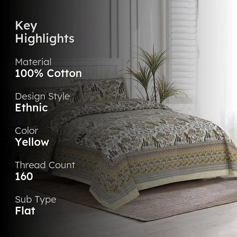 Jimika Printed Cotton Bedsheet (Yellow) - 160 TC media 2