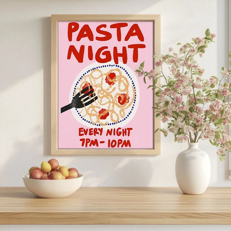 Pasta Night Archival Canvas Wall Art - Brown media 1