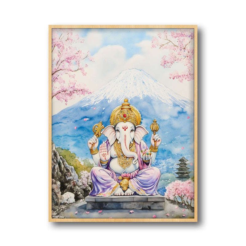 Parvataputra Ganesha Spiritual Archival Paper Wall Painting - Natural Brown Frame media 6