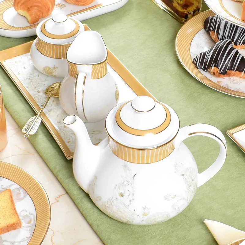 Gilded Iris 24k Gold Brushed Porcelain Tea Set With Tea Pot (Gold) - Seventeen Piece Set media 6