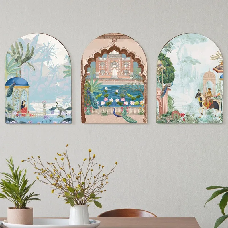 Royal Ritual Wall Painting - Set Of Three media 1