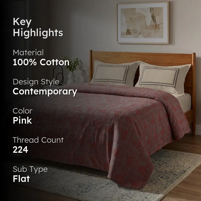 Petal Grid Cotton Bedsheet (Pink) - 224 TC media 2
