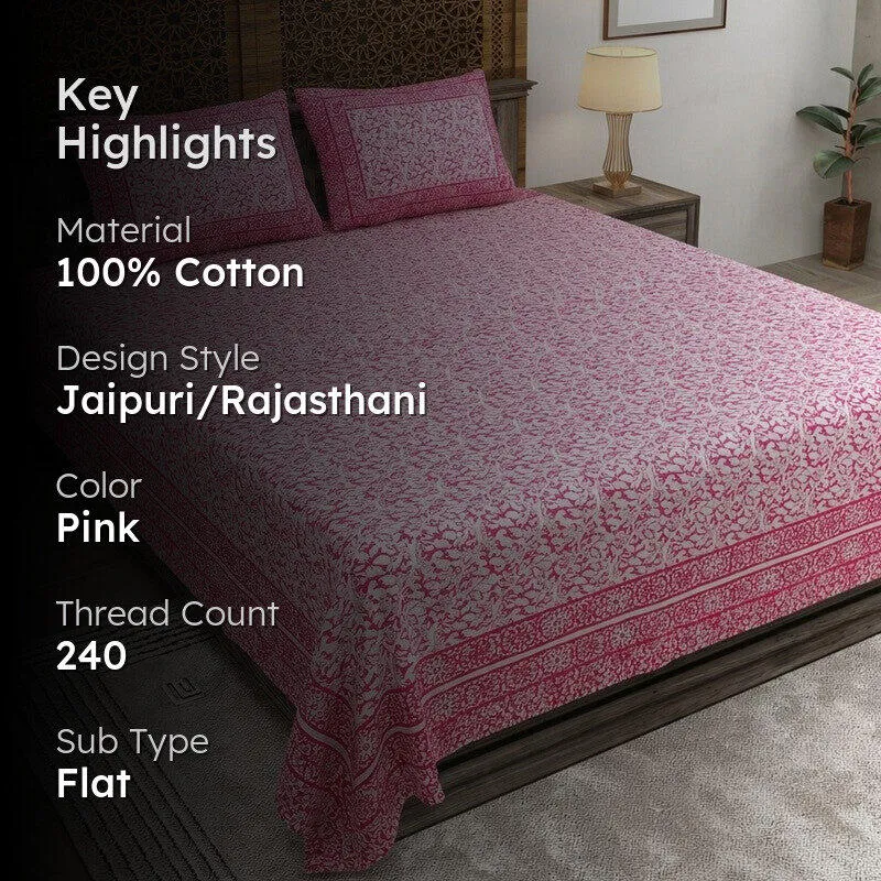 Softra Cotton Bedsheet (Pink) - 240 TC media 2