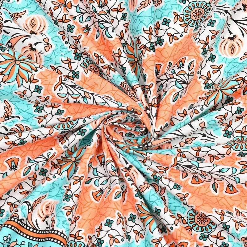 Royala Cotton Bedsheet (Orange,Green) - 240 TC media 5