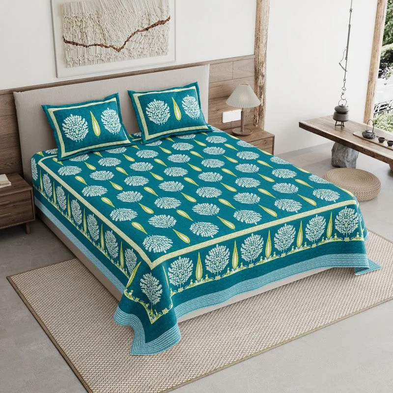 Jaipur Weave Cotton Bedsheet (Blue,White) - 120 TC media 1