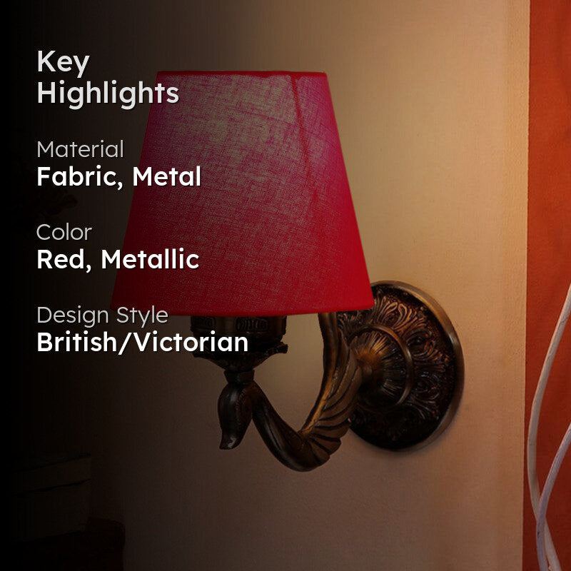 Amro Retro Conical Fabric & Metal Wall Lamp - Red media 2