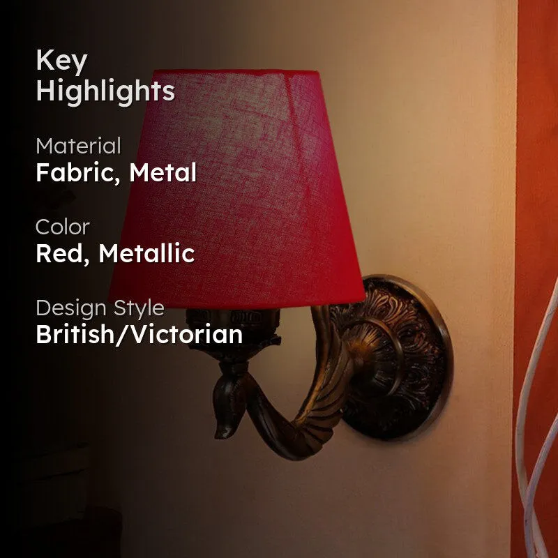 Amro Retro Conical Fabric & Metal Wall Lamp - Red media 2