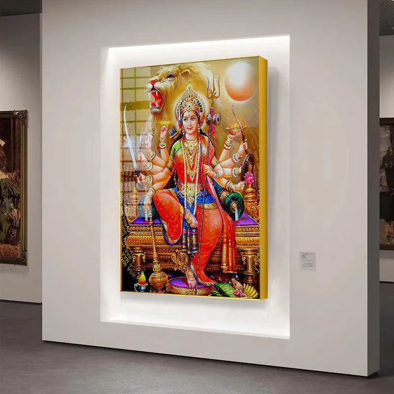 Glorious Matha Durga Spiritual Canvas Wall Art With Frame - Gold media 4