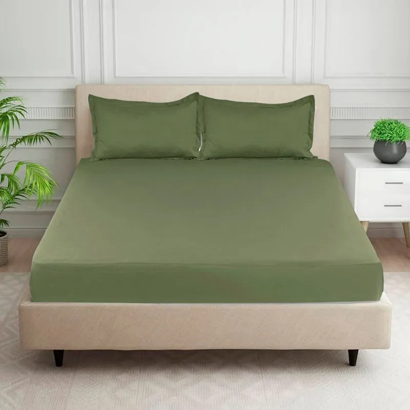 Cloud Drift Fitted Microfiber Bedsheet (Dark Green) - 140 GSM media 1