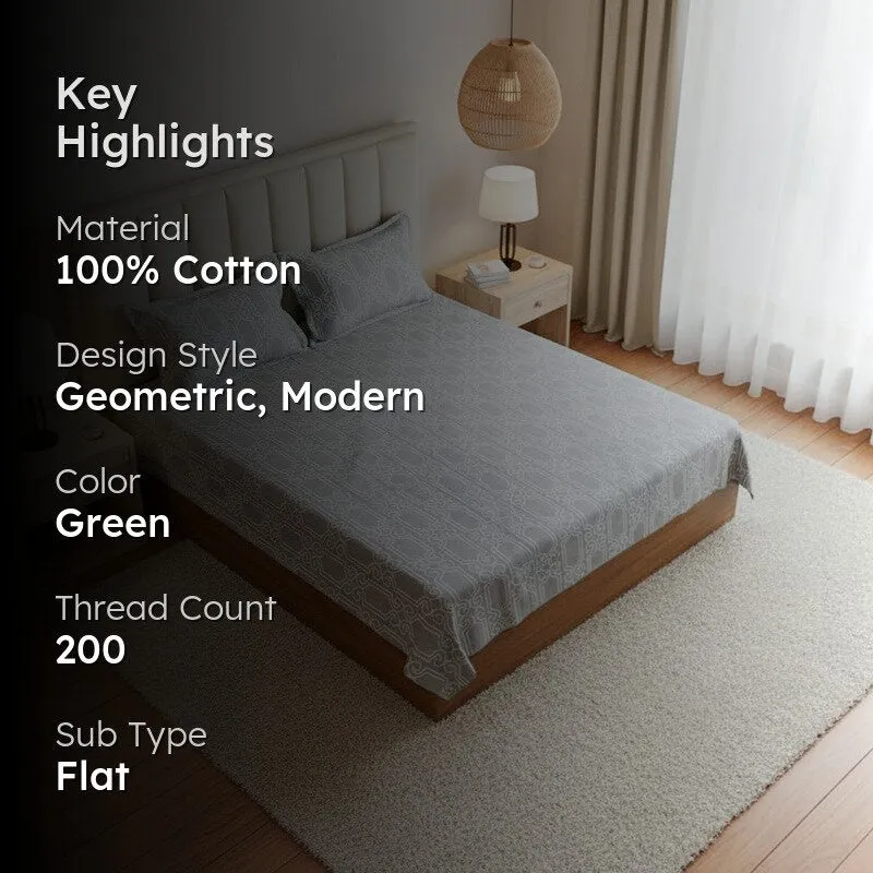 Antira Geometric Cotton Bedsheet (Sage Green) - 200 TC media 2