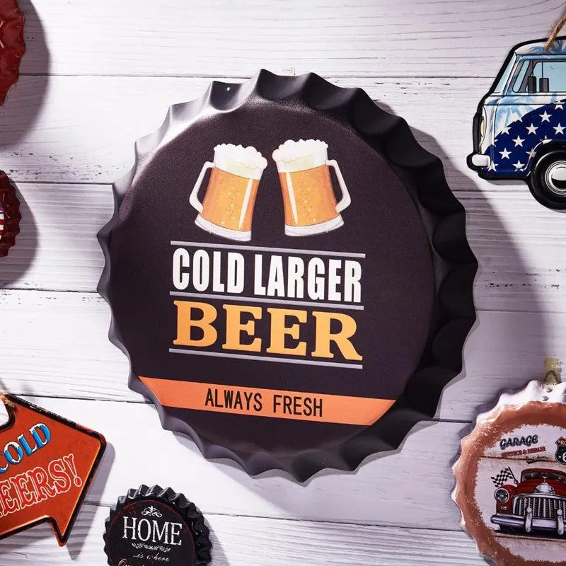 Cold Large Beer Bottle Cap Metal Wall Accent media 1
