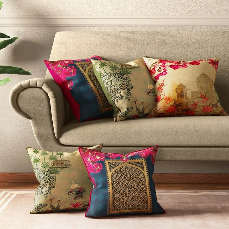 India Circus Royal Grove Printed Satin Cushion Cover - Set Of Five media 3