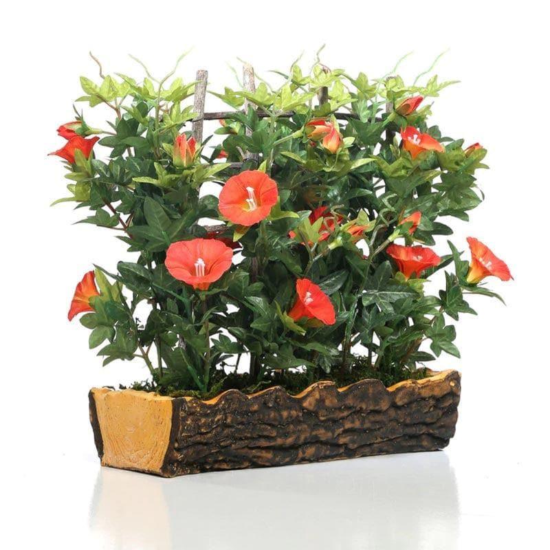 Faux Morning Glory Bonsai In Rustic Pot (27 cms) - Orange media 3