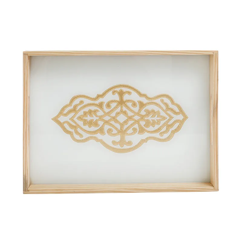 Nathaniel Embossed Serving Tray - White & Gold media 6