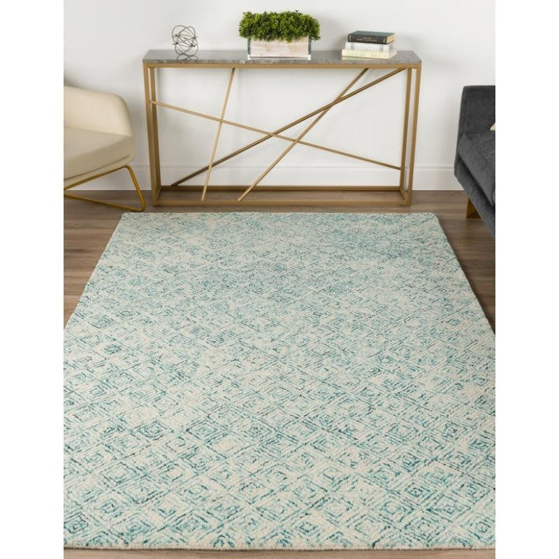 Timeless Textures Hand Tufted Wool Rug - Teal & White media 3