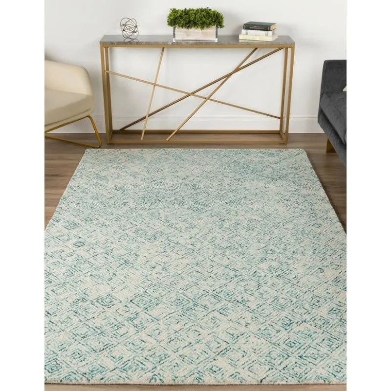 Timeless Textures Hand Tufted Wool Rug - Teal & White media 3