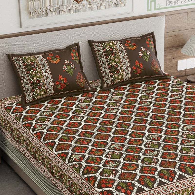 Desert Bloom Cotton Bedsheet (Red,Beige) - 120 TC media 3