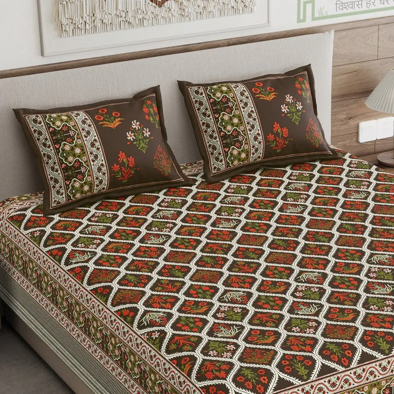 Desert Bloom Cotton Bedsheet (Red,Beige) - 120 TC media 3