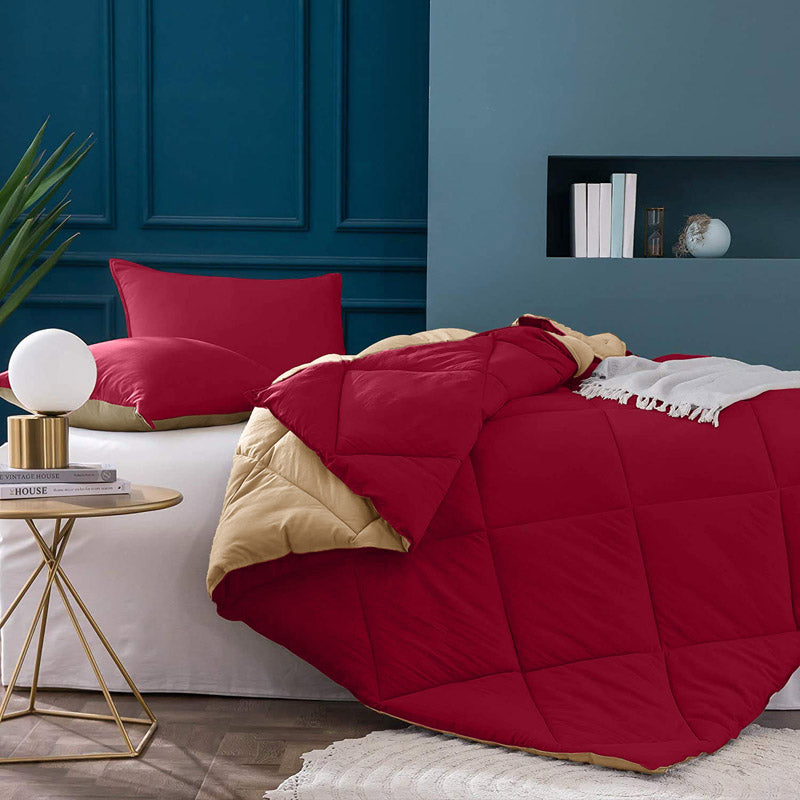 Wide Checkered Dual Color Cotton Comforter (Maroon & Beige)  - 400 GSM media 7