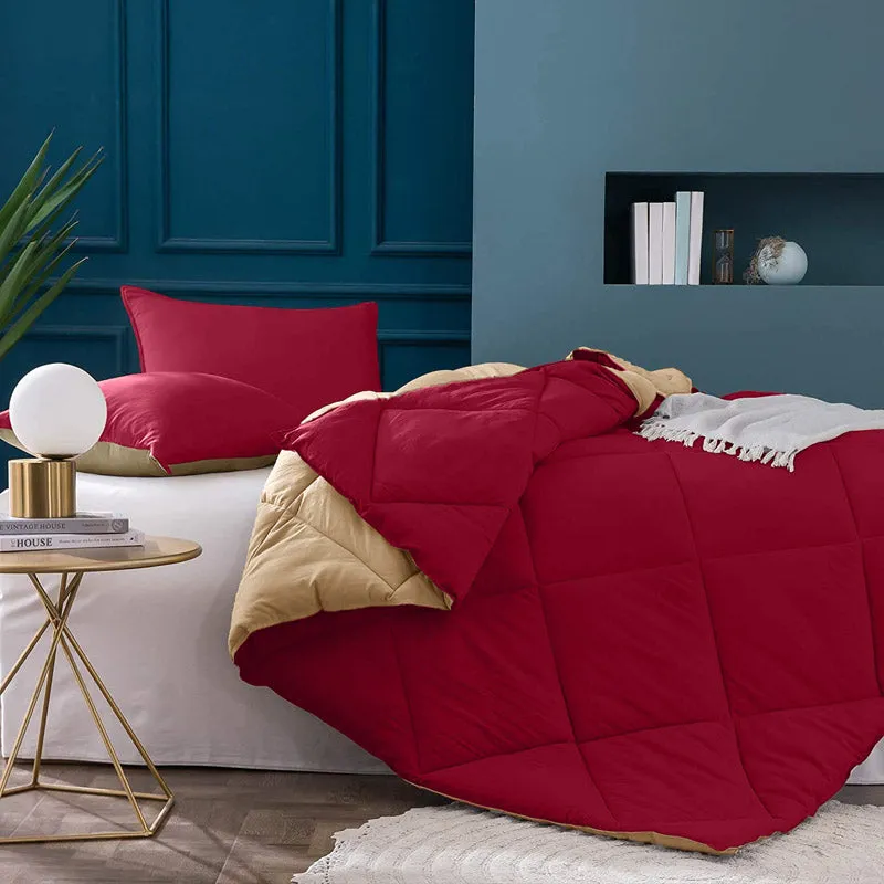 Wide Checkered Dual Color Cotton Comforter (Maroon & Beige) - 400 GSM media 7
