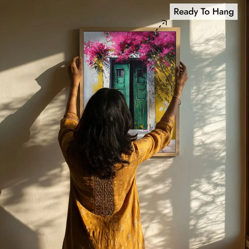 Bougainvillea Bliss Canvas Wall Painting - Brown Frame media 8