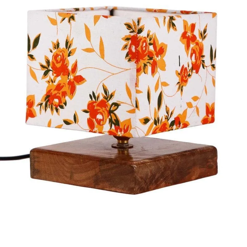 Orange Poppy Square Fabric Table Lamp - Multicolor media 4