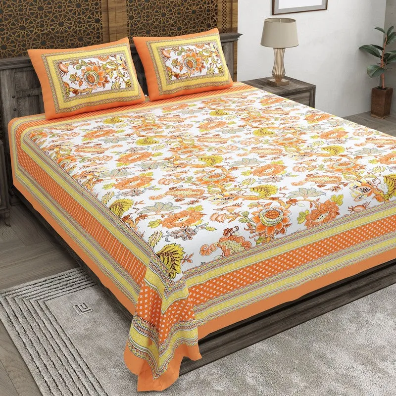Tonear Cotton Bedsheet (Orange,Yellow) - 240 TC media 1