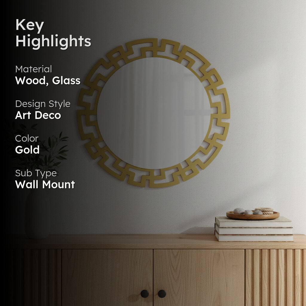 Greek Key Reflection Decorative Wall Mirror - Gold media 3