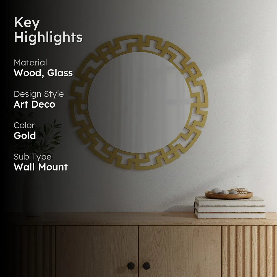 Greek Key Reflection Decorative Wall Mirror - Gold media 3