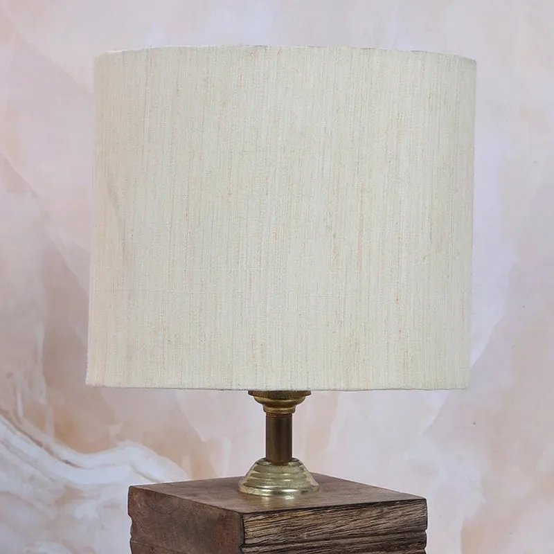 Bisara Cube Solid Mango Wood Table Lamp - Ivory, Brown media 5