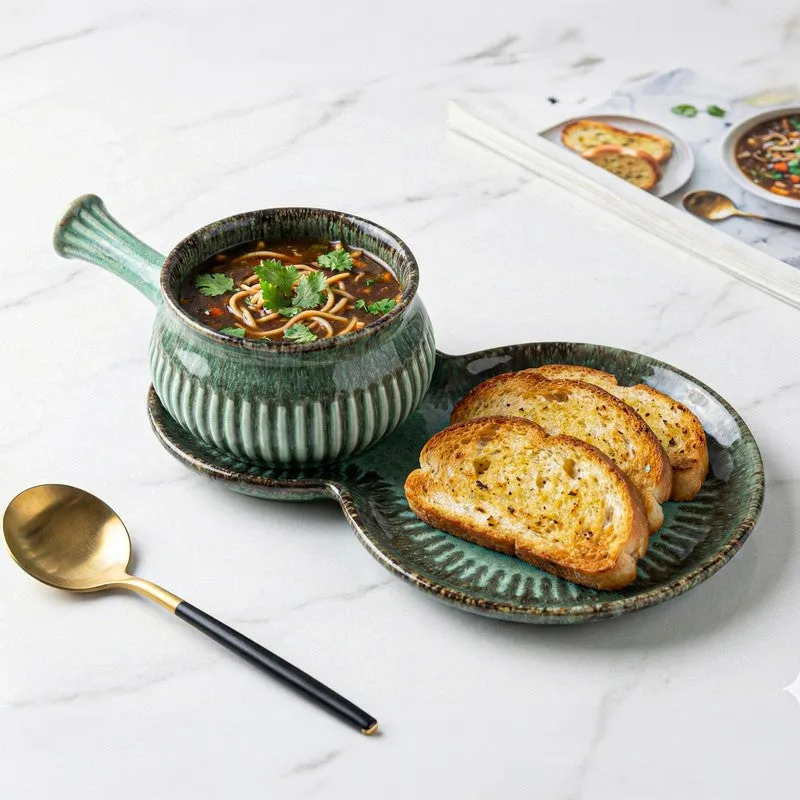Dineva Ceramic Serving Platter (Green) - Two Piece Set media 1